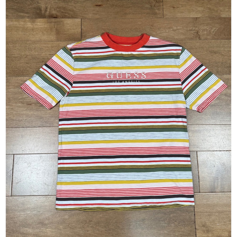 Guess Originals Brighton Striped Tee Multicolor Embroidered Logo Y2K Men XS - Picture 1 of 5